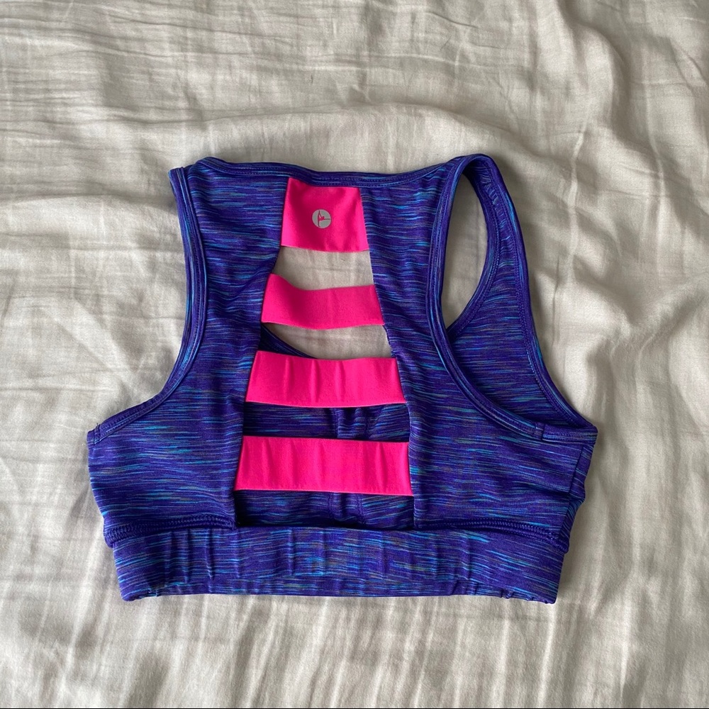Blue and pink sports bra